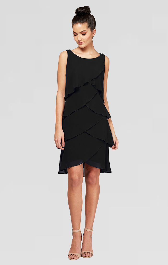 Tulip Tiered Chiffon Cocktail Dress with Barrel Pins – S.L.