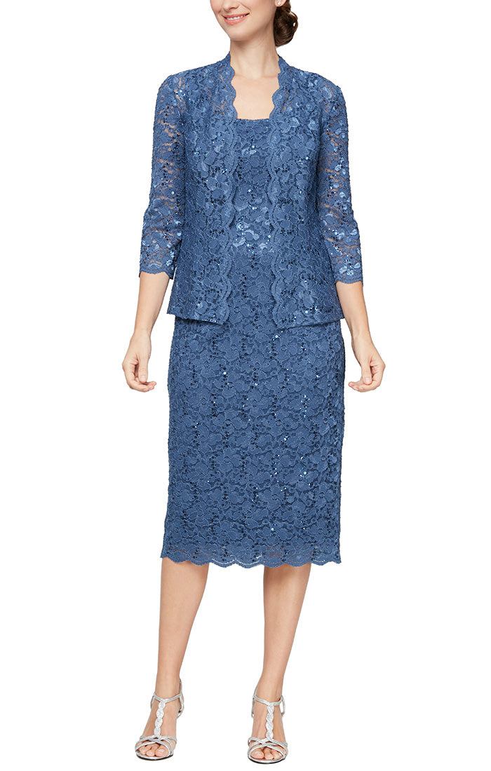 Tea-Length All Over Lace Jacket Dress with Sequin Detail