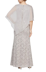 Long Popover Dress With Beaded Shoulder Detail and Asymmetric Overlay