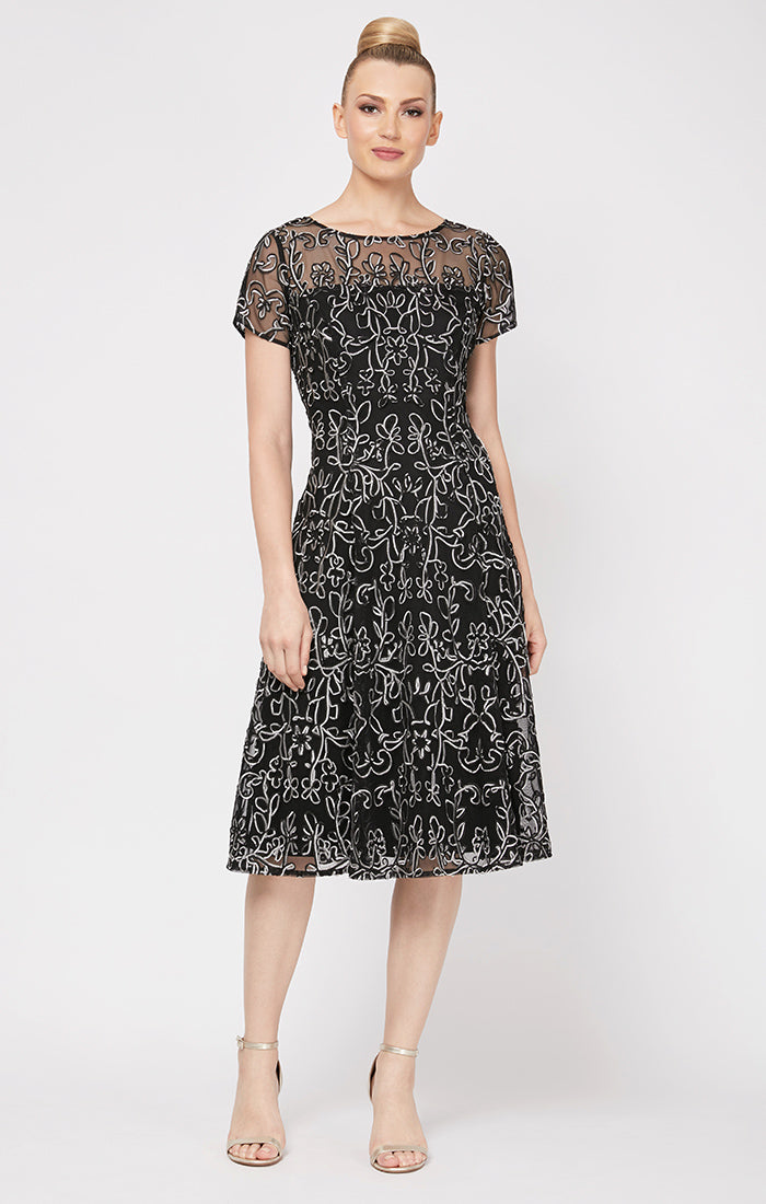chinese dress ladies JS Collections Two-Tone Lace Embroidery Cocktail Dress Black/ Vanilla main image 0