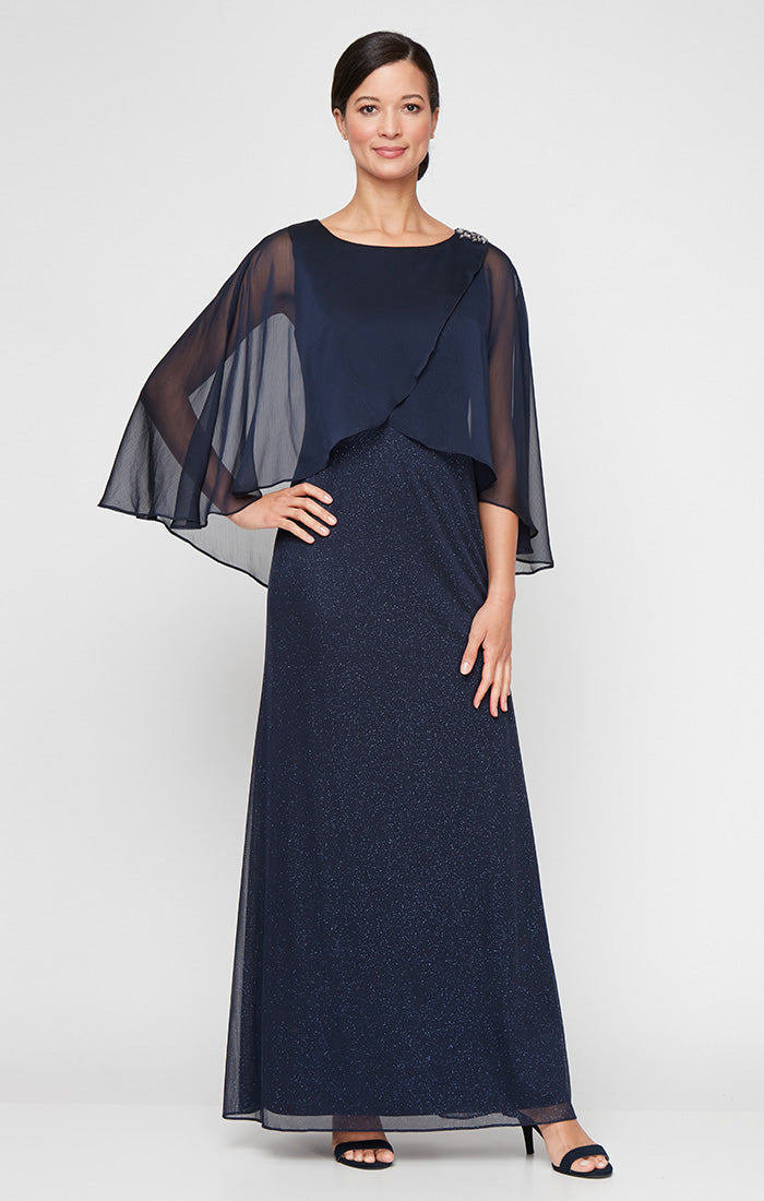 Long Glitter Mesh Dress with Tulip Overlay Bodice and Embellishment at –  S.L. Fashions