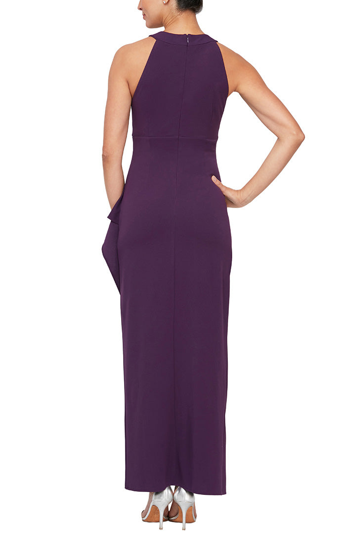 Beaded Halter Neck Matte Jersey Dress with Side Ruching at the Waist