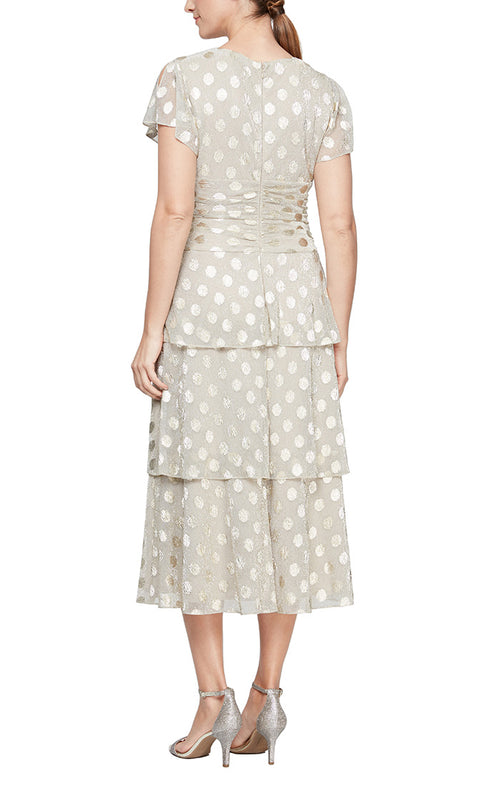Polka Dot Tier Dress with Ruching at The Waist