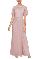 Petite Front Slit Dress with Embellished Cutout Neckline