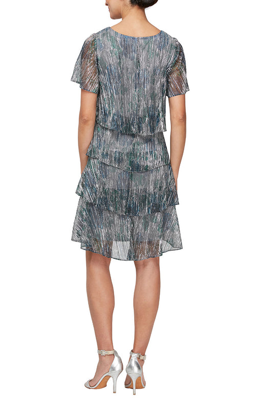 Regular - Printed Artichoke Metallic Shimmer Tiered Party Dress