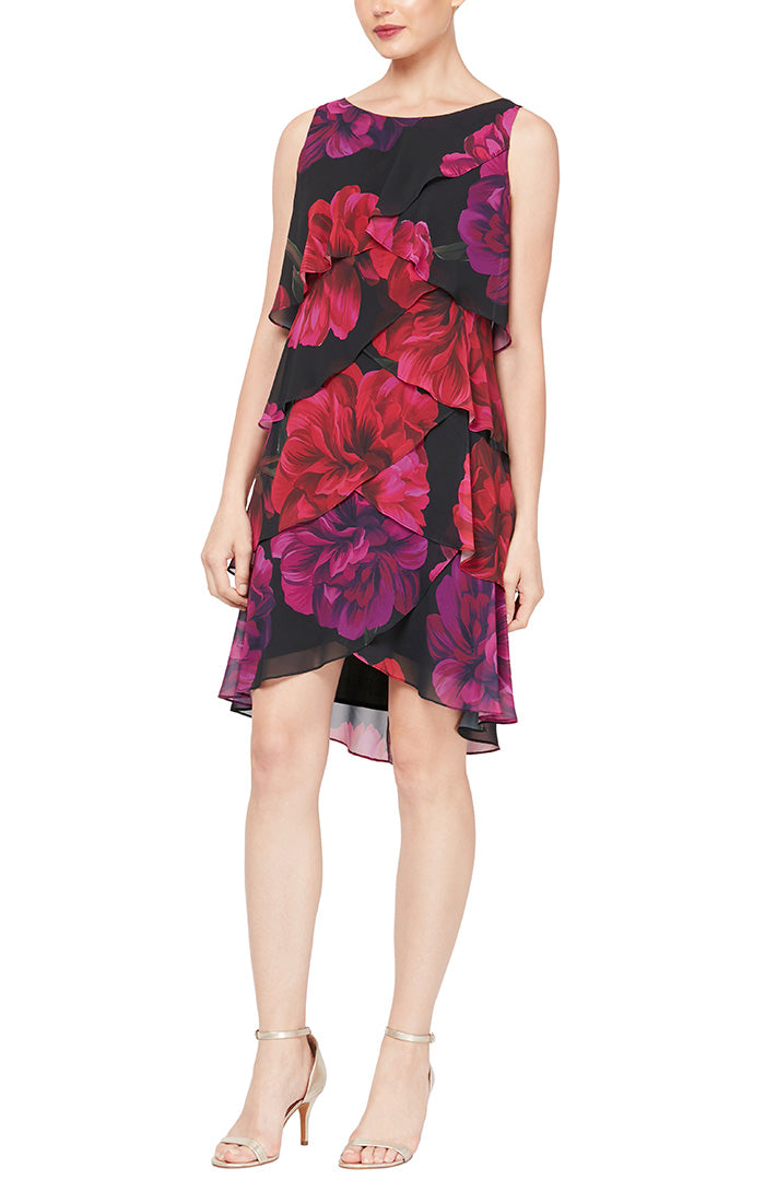 Floral Print Dress with Tulip Tiers