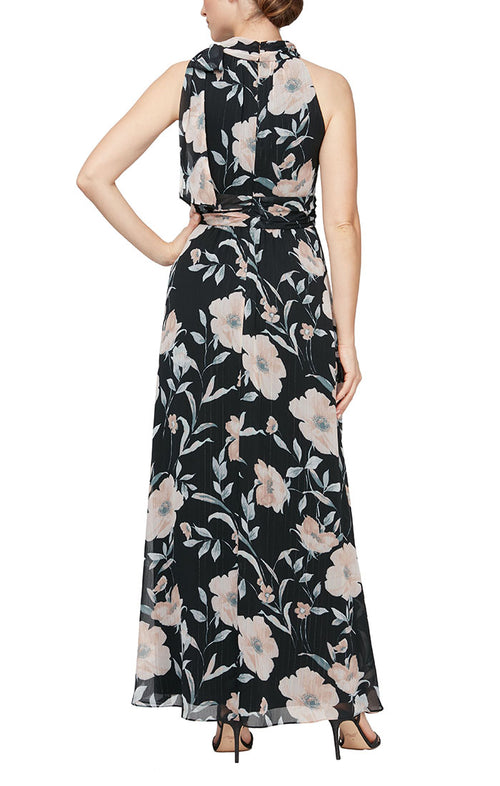 Printed Chiffon Maxi Dress with Tie Neck Detail