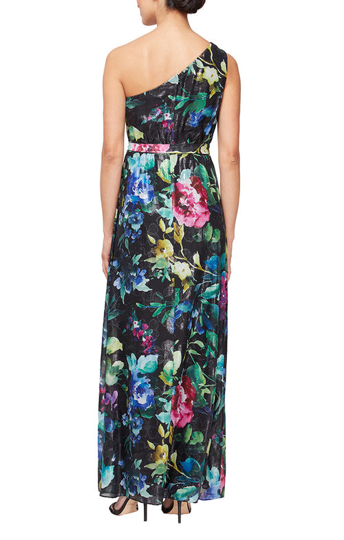 Long Printed One Shoulder Maxi with Tie Waist