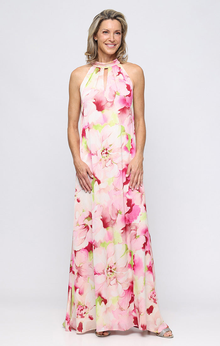 sleeveless chiffon maxi dress SL Fashions Women's Printed Cutout NECK DRESS, Pink, 4 2026/4/27 Size:USA 2 (XXS)/34 in.(86 cm)Garment Chest making it a must Off Shoulder Black and