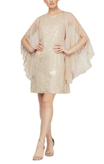Foil Chiffon Sheath Dress with Chiffon Capelet