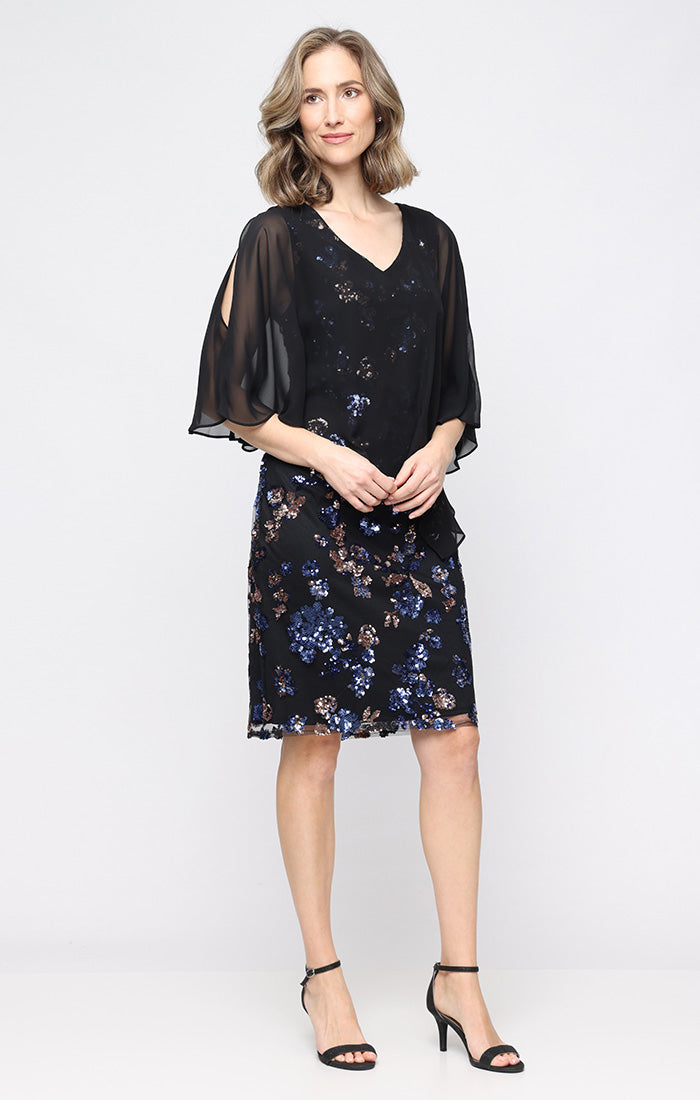 chiffon overlay sheath dress Joseph Ribkoff V-Neck Chiffon Overlay Sheath Dress In Black
