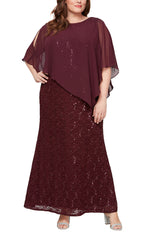 Plus Long Popover Dress with Beaded Shoulder Detail and Asymmetric Overlay