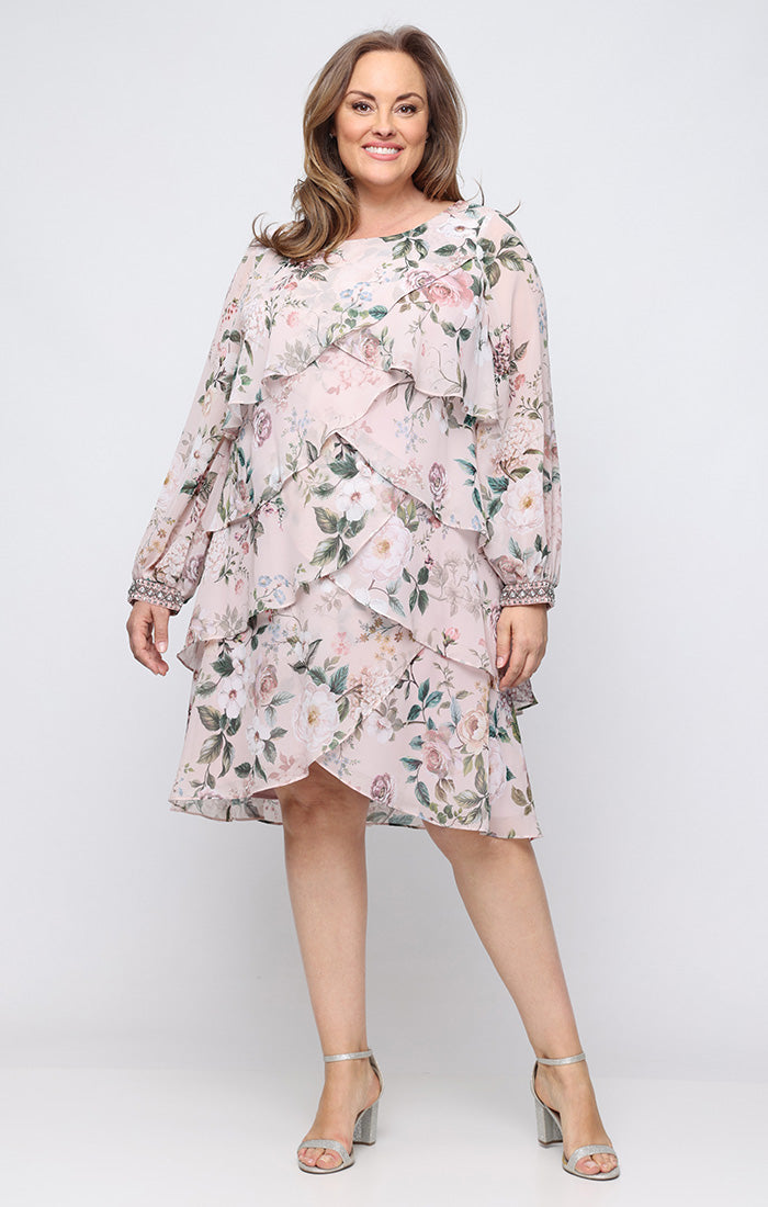 sl fashions embellished tiered chiffon dress SL Fashions Tiered Chiffon Dress with Jacket