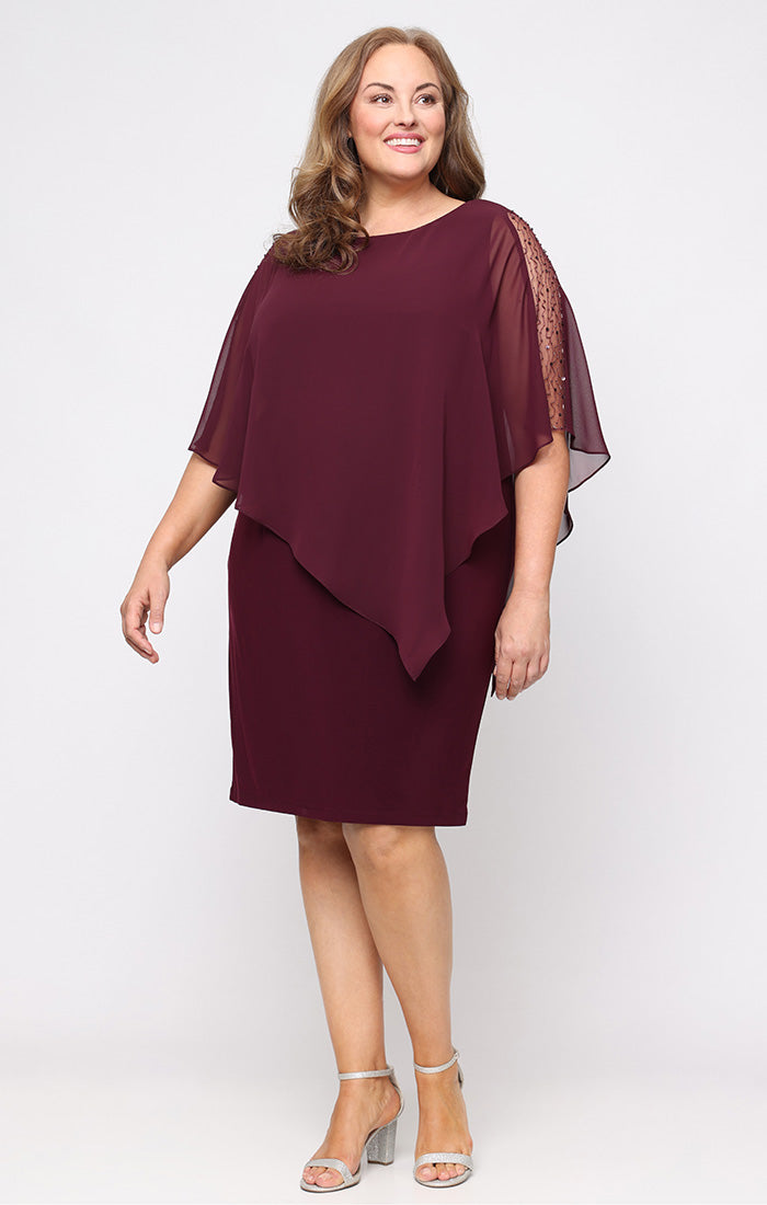 plus size chiffon capelet sheath dress Betsy Adam Plus Size Chiffon Overlay Sheath Dress, Womens, 20W, Black