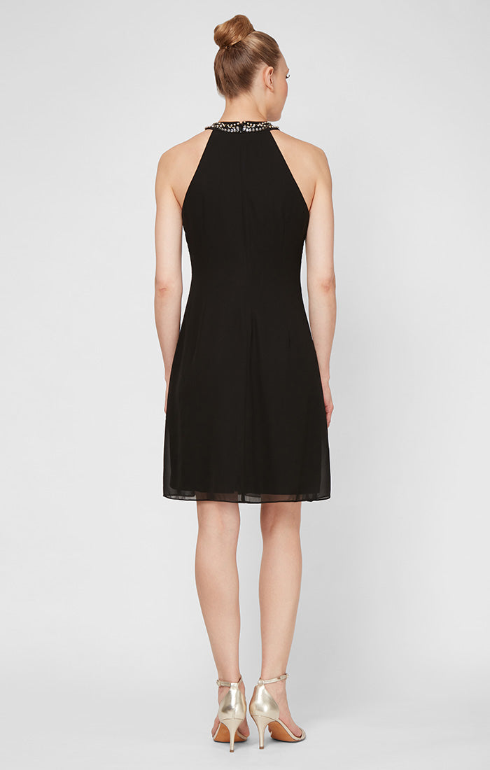 sl fashions beaded high low dress Beaded Neckline Chiffon Dress with Cascade Ruffle Detail S.L. Fashions