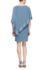 Regular - Foil Trim Asymmetrical Chiffon & Jersey Popover Cape Dress