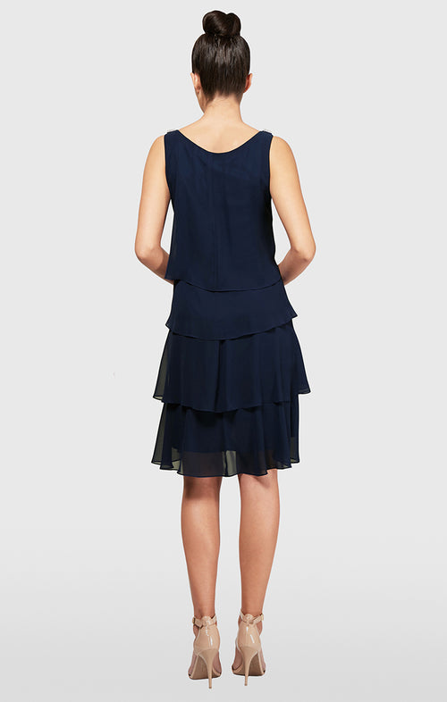 Tulip Tiered Chiffon Cocktail Dress with Barrel Pins