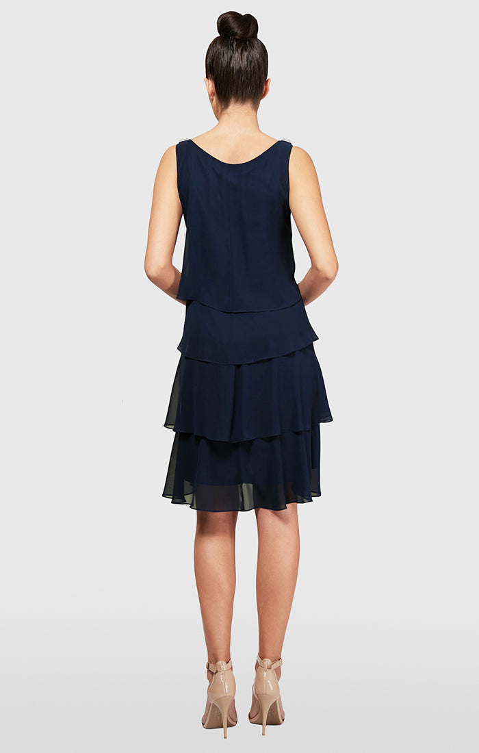 Tulip Tiered Chiffon Cocktail Dress with Barrel Pins