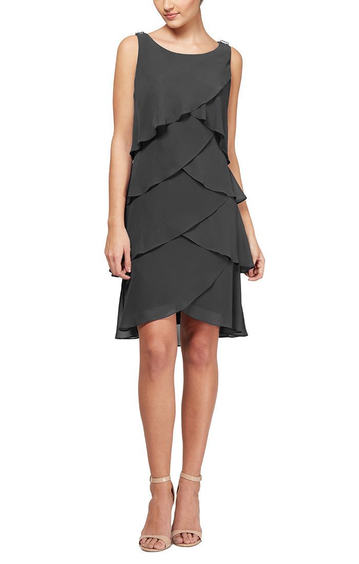 Tulip Tiered Chiffon Cocktail Dress with Barrel Pins – S.L. Fashions 