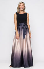 Sleeveless Gown with Satin Ombre Skirt & Tie Belt