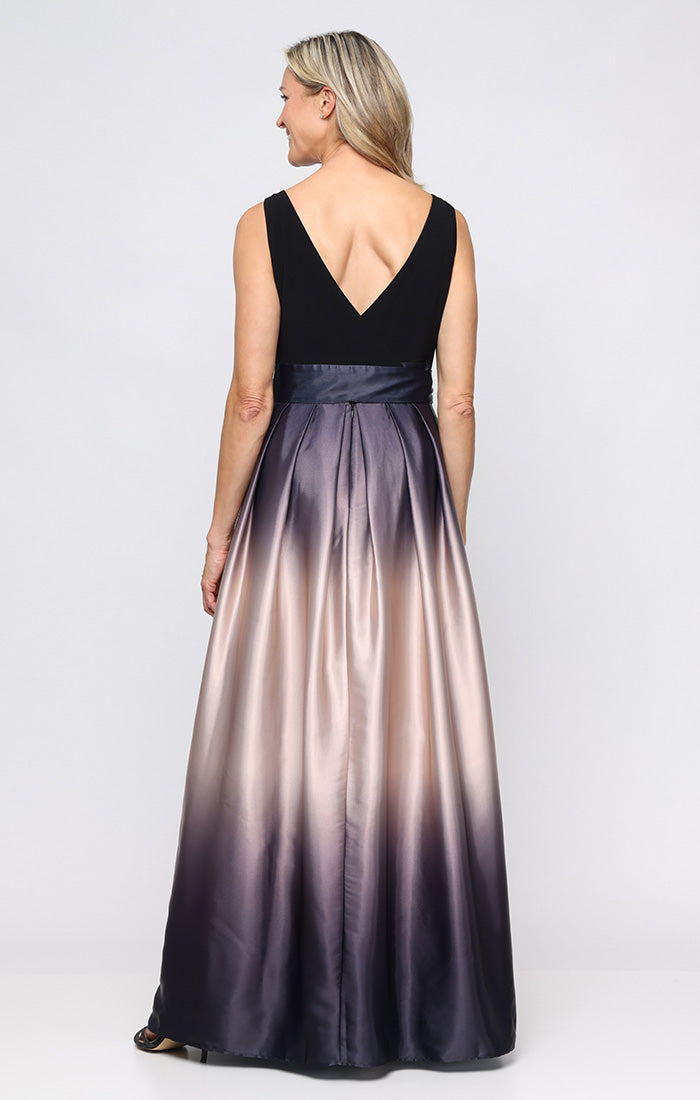 Sleeveless Gown with Satin Ombre Skirt & Tie Belt