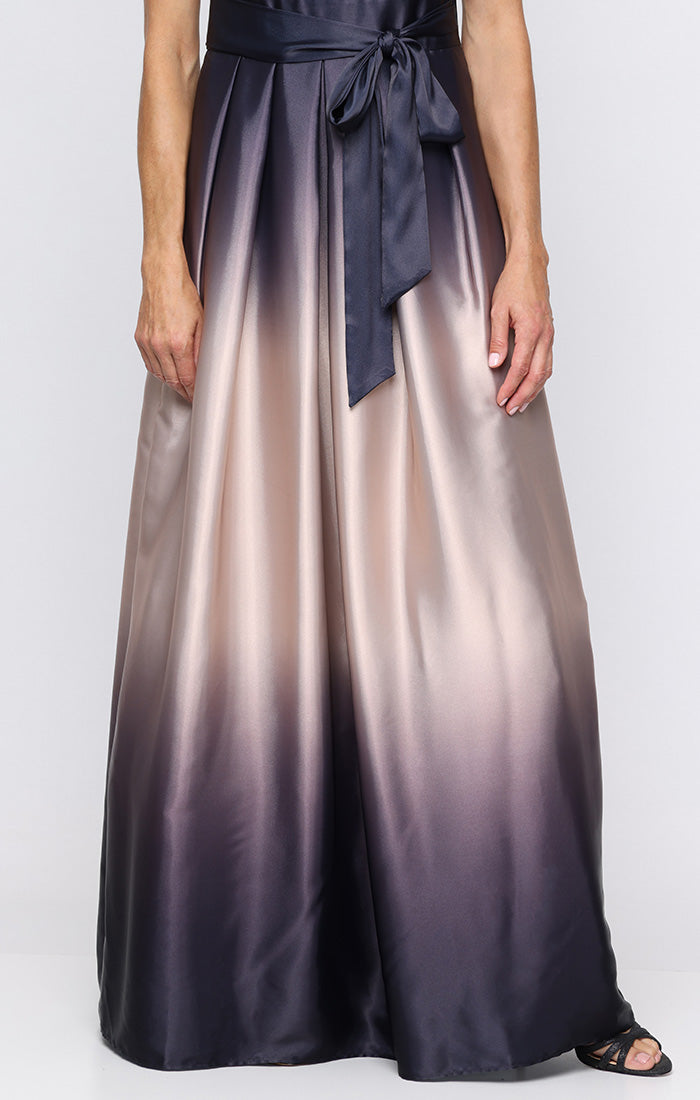 Sleeveless Gown with Satin Ombre Skirt & Tie Belt
