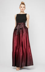 Sleeveless Gown with Satin Ombre Skirt & Tie Belt