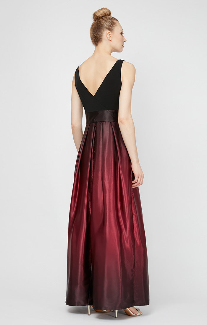 Sleeveless Gown with Satin Ombre Skirt & Tie Belt