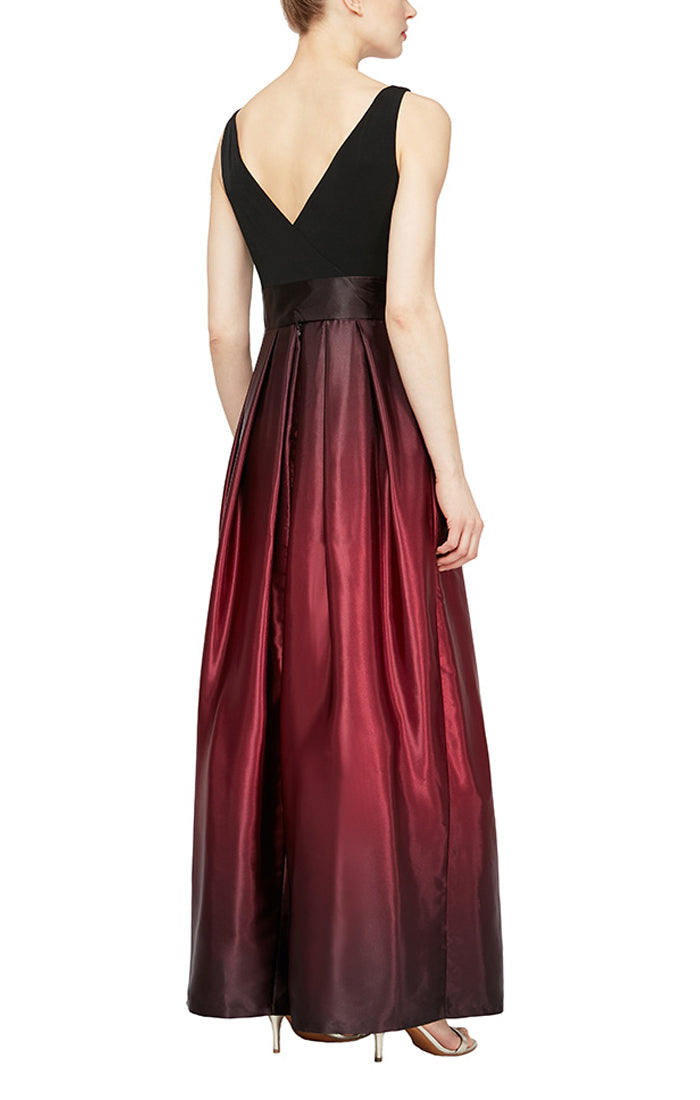 Sleeveless Gown with Satin Ombre Skirt & Tie Belt