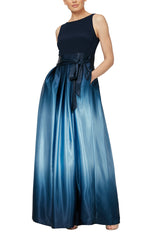 Petite Sleeveless Gown with Satin Ombre Skirt & Tie Belt