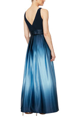 Petite Sleeveless Gown with Satin Ombre Skirt & Tie Belt