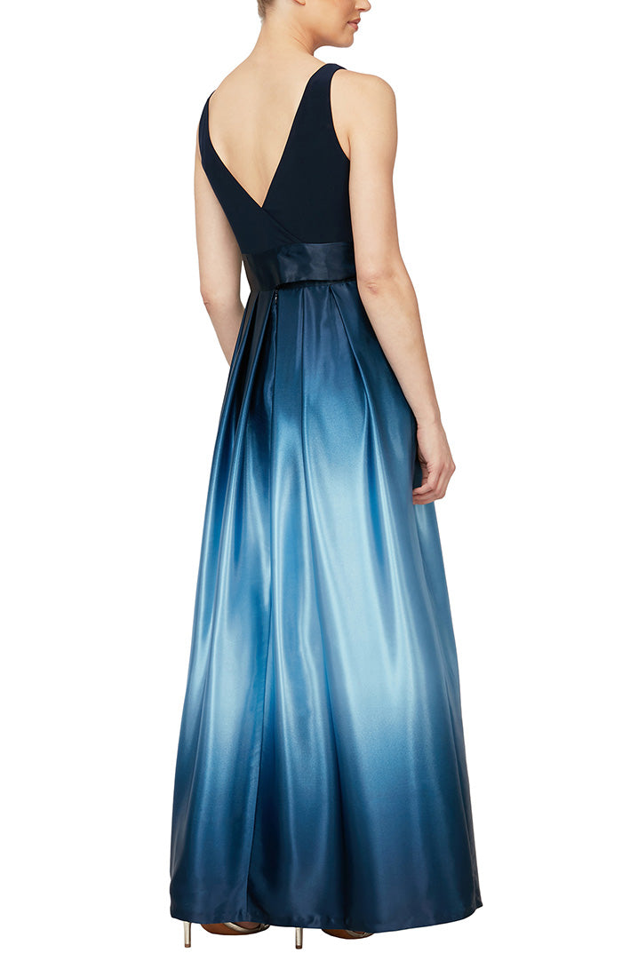 Sleeveless Gown with Satin Ombre Skirt & Tie Belt