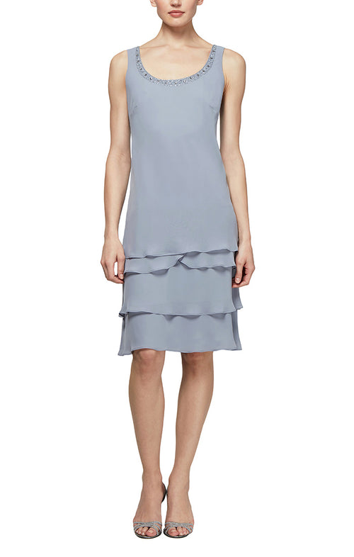 Petite Chiffon Tiered Jacket Dress with Beaded Shoulder Detail