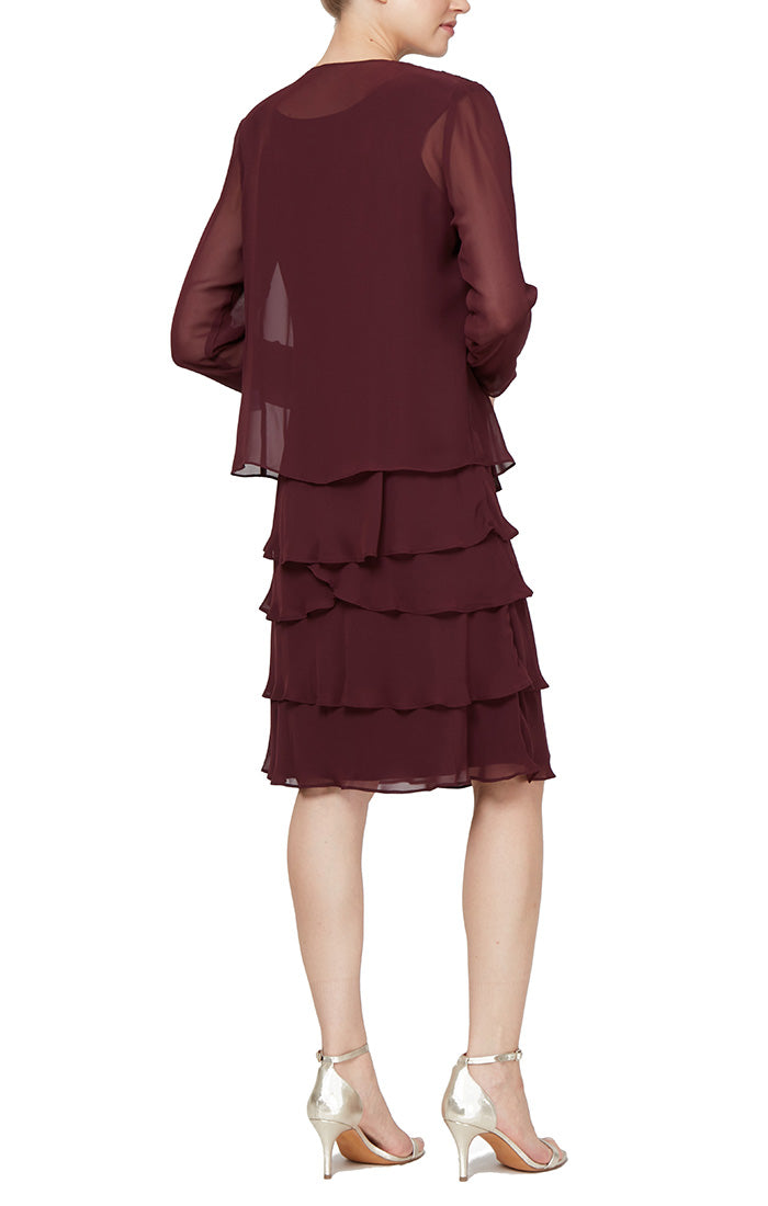 Petite Chiffon Tiered Jacket Dress with Beaded Shoulder Detail