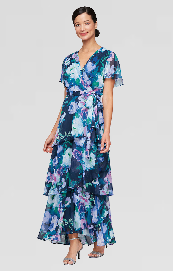 Long Printed Chiffon Maxi with Flutter Sleeves and Tiered Detail Skirt S.L. Fashions Long Printed Chiffon Maxi with Flutter Sleeves and Tiered Detail Skirt S.L. Fashions