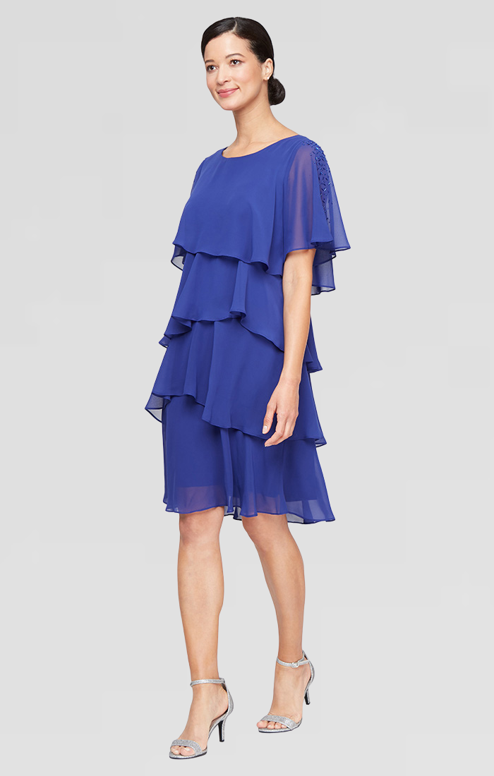 スーツ・フォーマル・ドレス layered cape dress Amazon.com: RitzRush A-Line Elegant Mother of The Bride