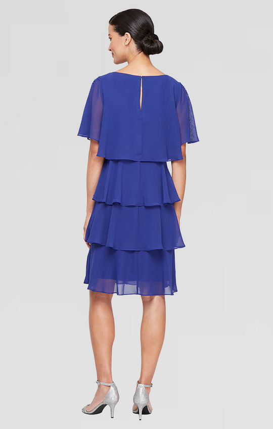 Clearance sl fashions embellished tiered chiffon dress capelet