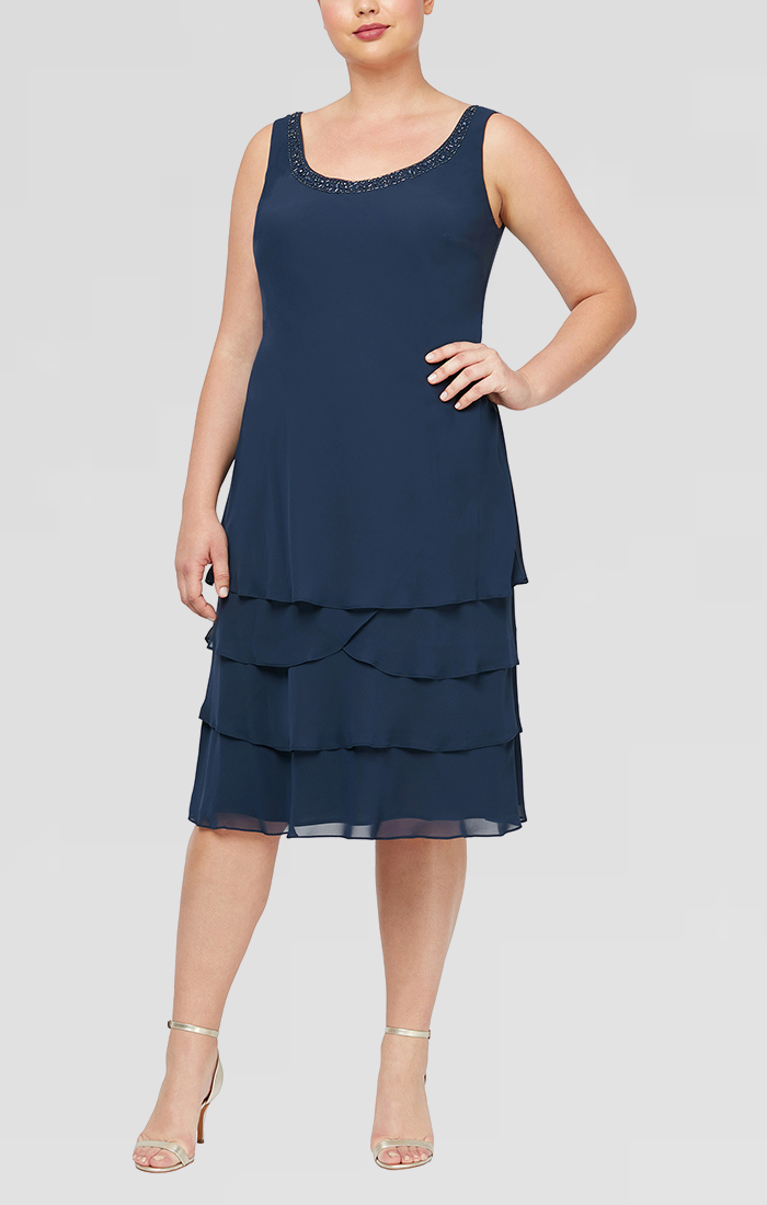 et.UNiVER Many way frill dress ブルー Lサイズ Plus Chiffon Tiered Jacket Dress with Beaded Shoulder Detail