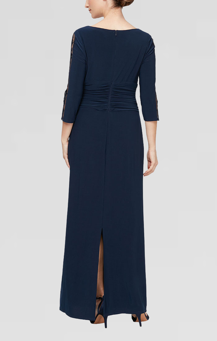 Sl Fashions Petite Embroidered Ruched Gown - Navy - Size 4P Sl Fashions Petite Embroidered Ruched Gown - Navy - Size 4P