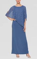 Regular - Foil Metallic Printed Popover Gown with Beading at Hem