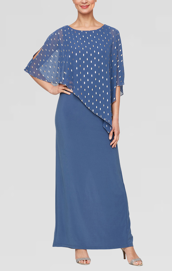 Regular - Foil Metallic Printed Popover Gown with Beading at Hem