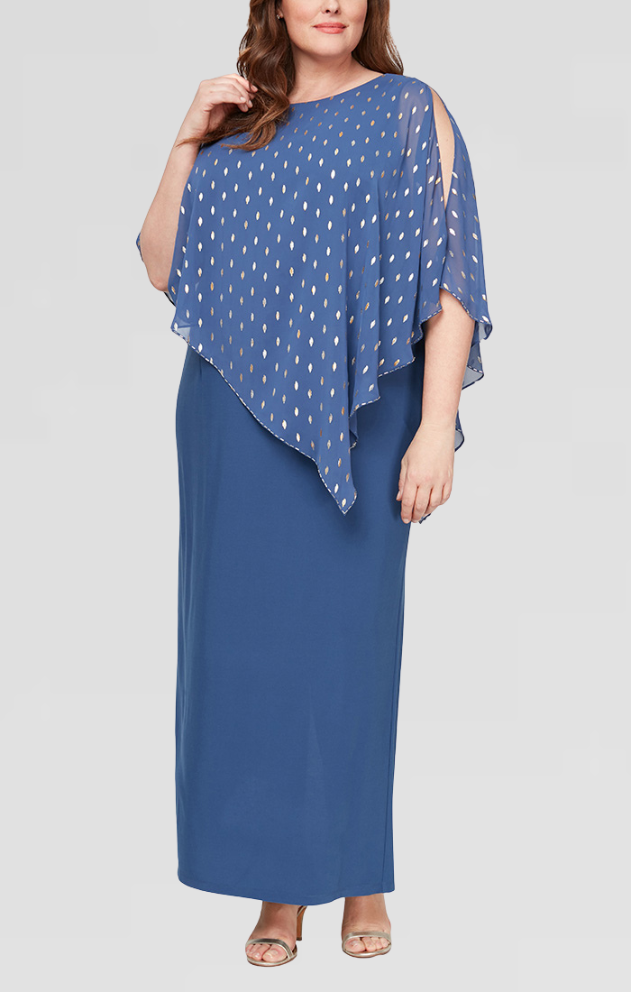 Plus - Foil Metallic Printed Popover Gown with Beading at Hem