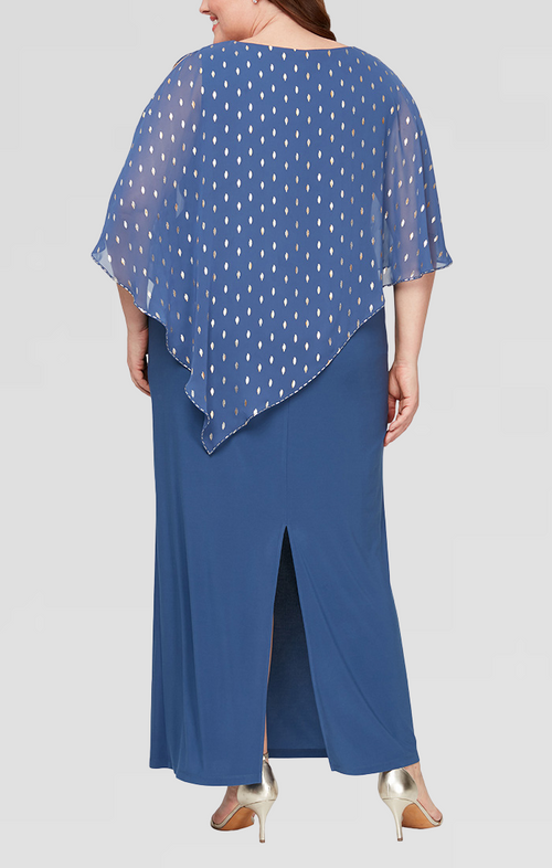 Plus - Foil Metallic Printed Popover Gown with Beading at Hem