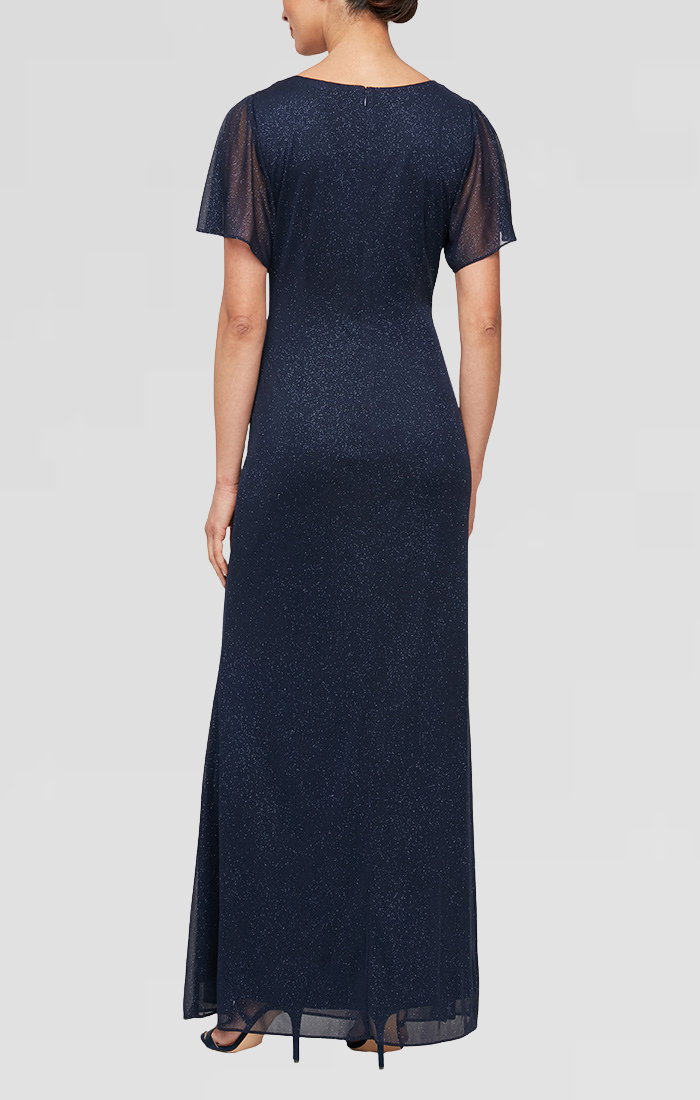 Plus Long Fit and Flare Dress With Illusion Flutter Sleeves, Embellish S.L. Fashions Plus Long Fit and Flare Dress With Illusion Flutter Sleeves, Embellish S.L. Fashions