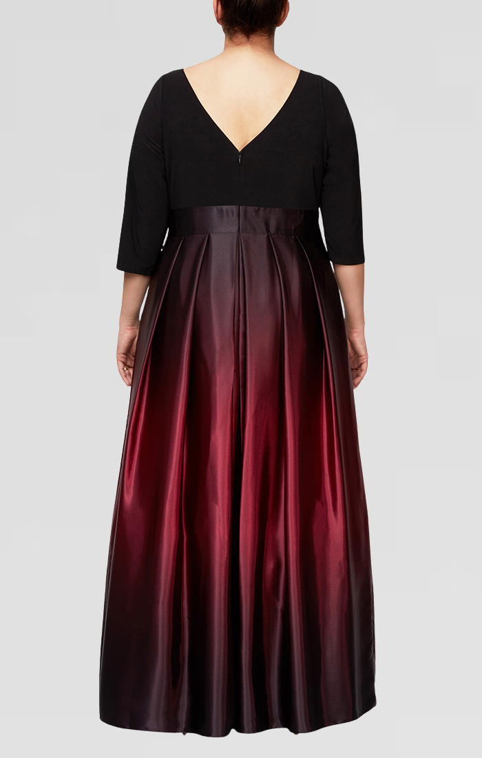 Plus 3/4 Sleeve Matte Jersey & Ombre Satin Ballgown S.L. Fashions Plus 3/4 Sleeve Matte Jersey & Ombre Satin Ballgown S.L. Fashions