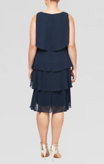 Plus Chiffon Tiered Jacket Dress with Beaded Neckline