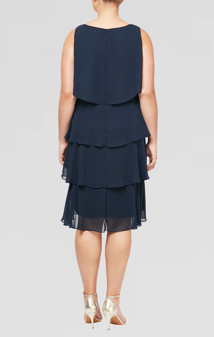 Plus Chiffon Tiered Jacket Dress with Beaded Neckline