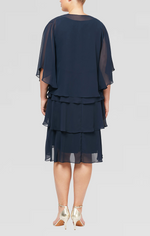 Plus Chiffon Tiered Jacket Dress with Beaded Neckline