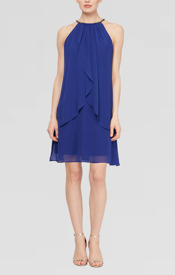 S.L. Fashions Regular - Chiffon Cocktail Jersey Dress with Split Front  Detail | Clothing