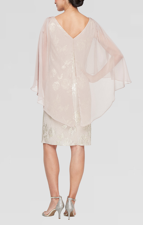 Foil Chiffon Detail Dress with High/Low Overlay Bodice